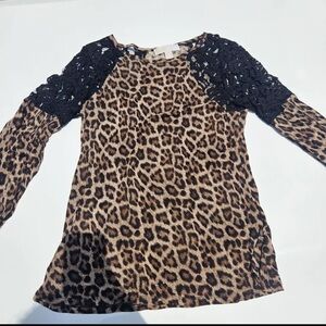 Michael Kors Woman's Animal-print Top with elastic sleeves and lace shoulders S